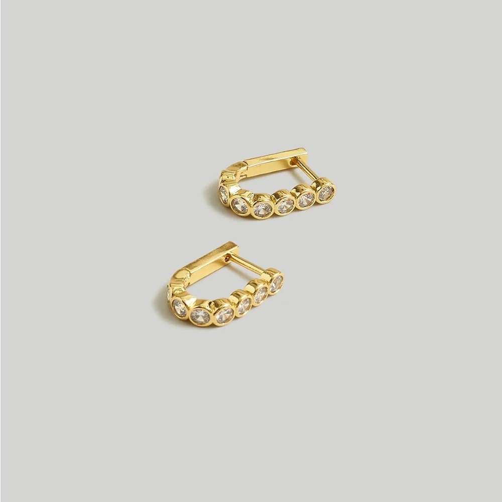 NWT Madewell Tennis Collection Bezel Set Crystal Carabiner Hoop Huggie Earrings
